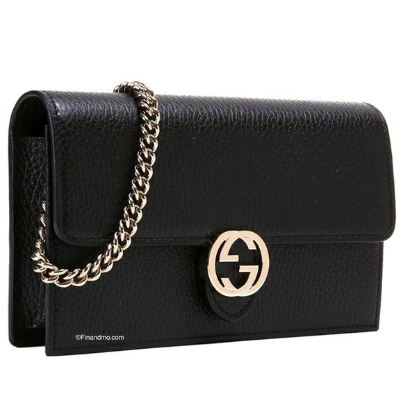NEW Gucci Black Interlocking G Clutch Wallet On Chain Crossbody Shoulder Bag - Picture 2 of 12